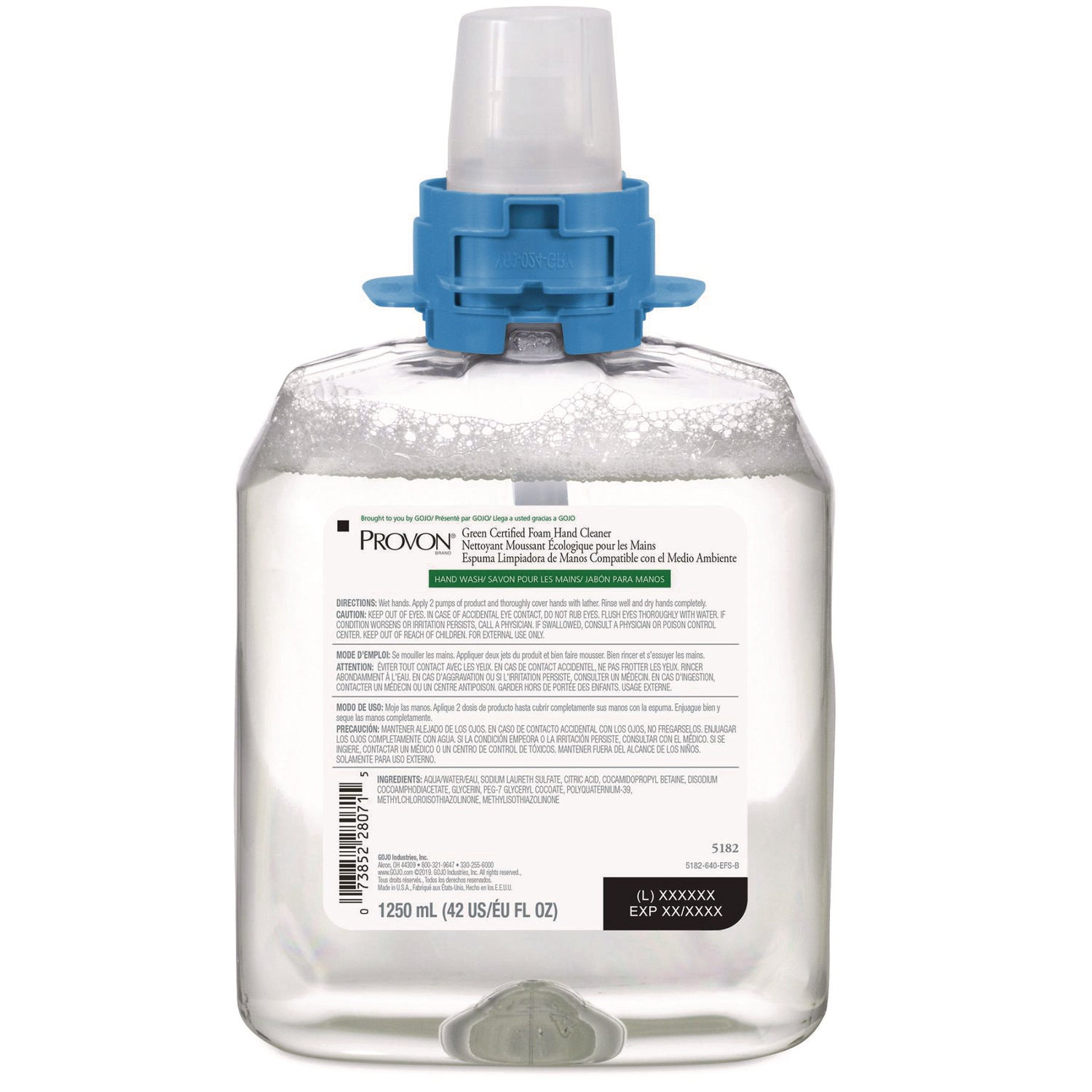 Green Certified Foam Hand Cleaner, Fragrance-Free, 1,250 mL Refill, 4/Carton