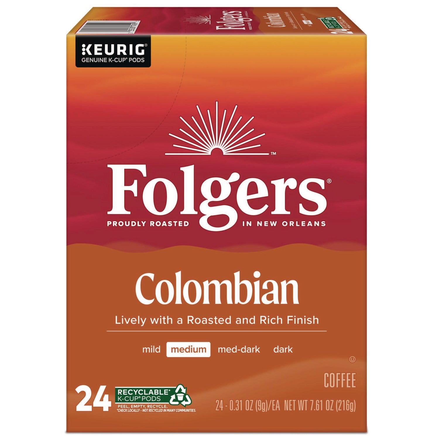 100% Colombian Coffee K-Cups, 24/Box
