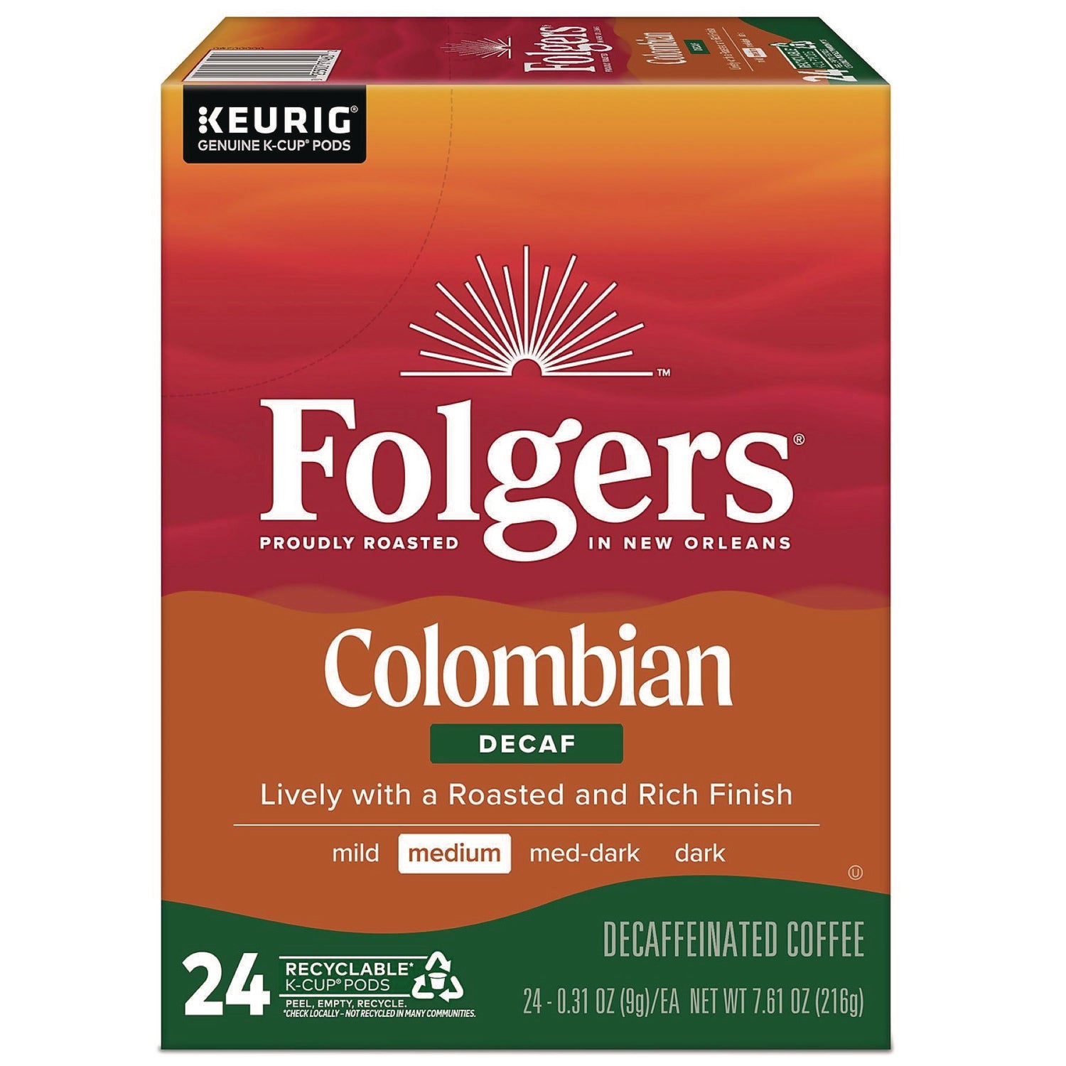 100% Colombian Decaf Coffee K-Cups, 24/Box