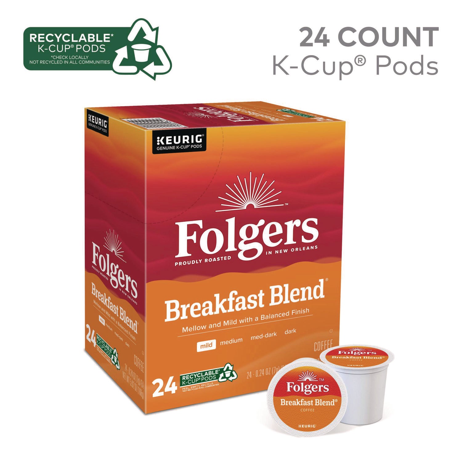 Breakfast Blend Coffee K-Cups, 24/Box
