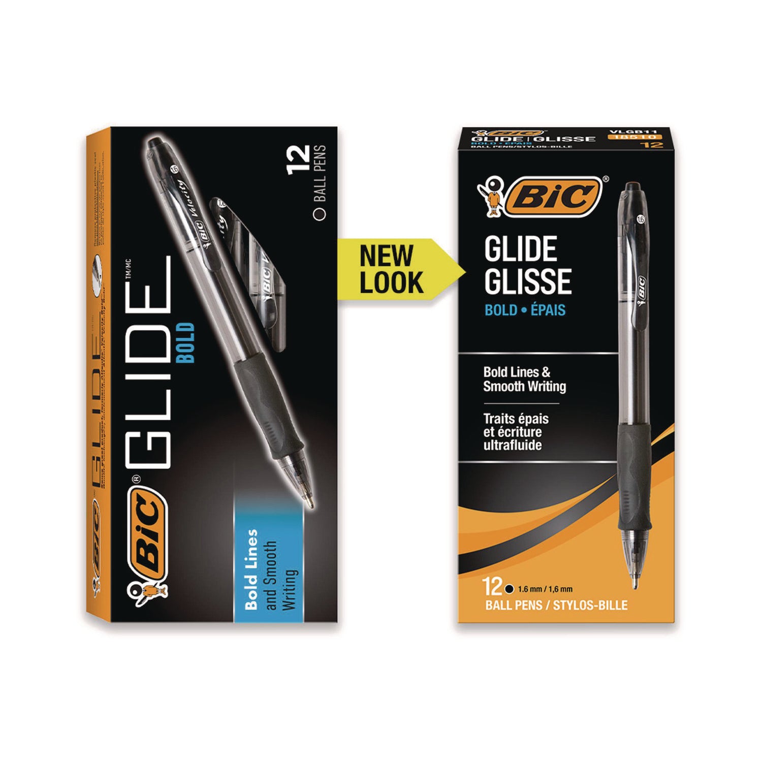 GLIDE Bold Ballpoint Pen, Retractable, Bold 1.6 mm, Black Ink, Smoke Barrel, Dozen