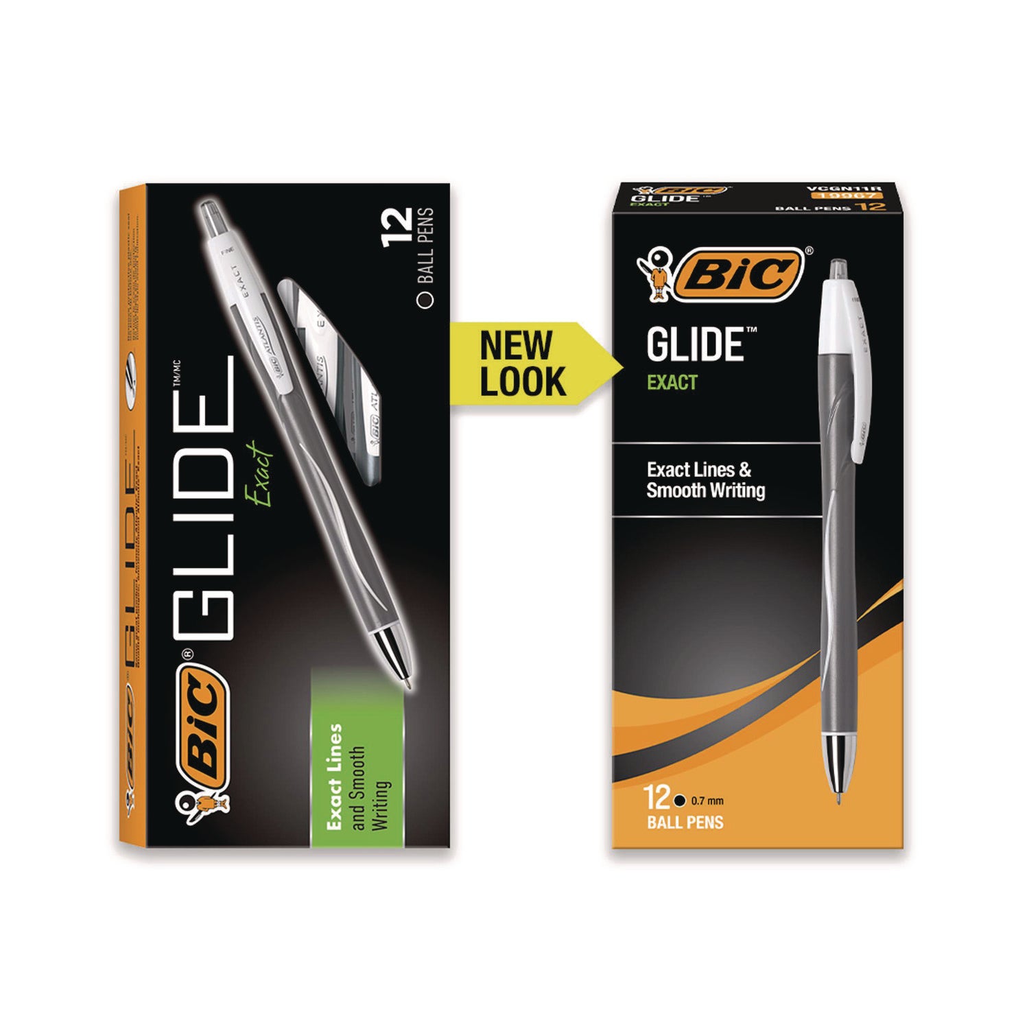 GLIDE Exact Ballpoint Pen, Retractable, Fine 0.7 mm, Black Ink, Black Barrel, Dozen