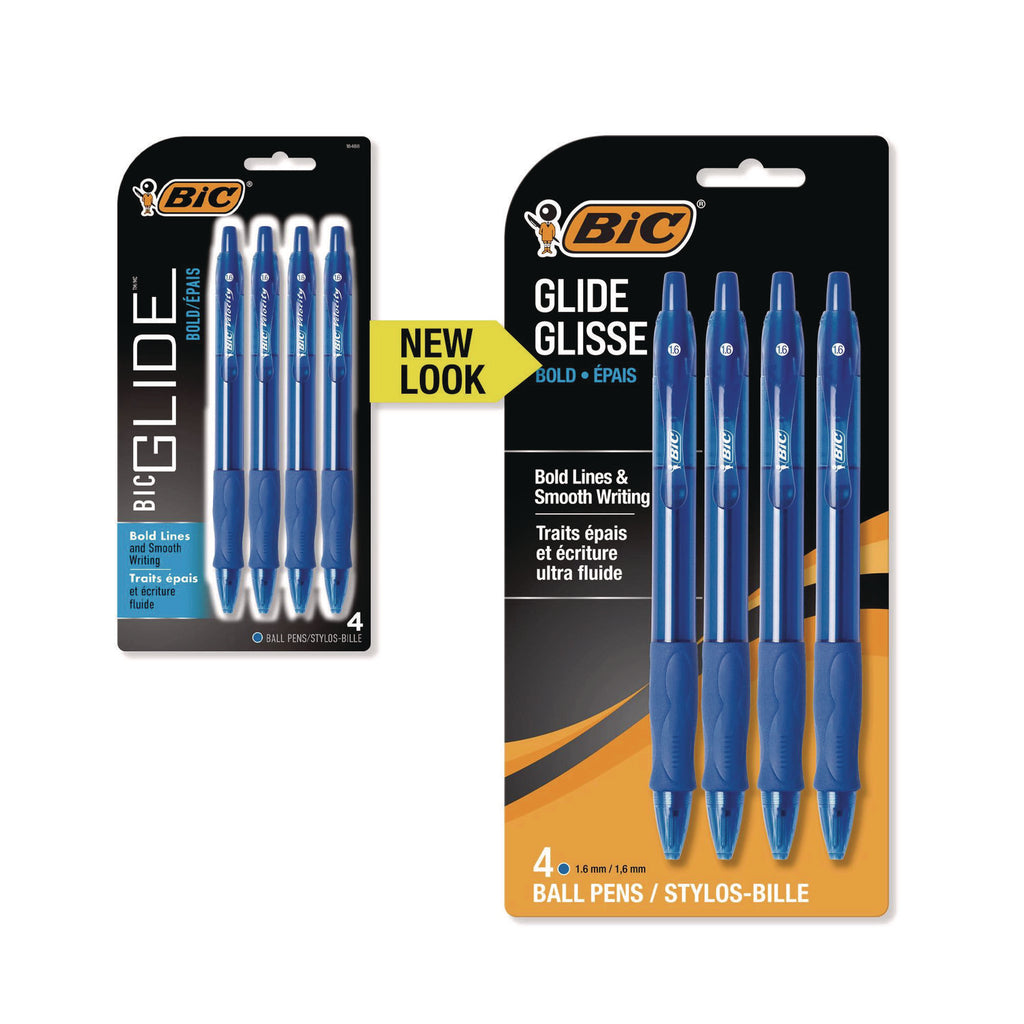 GLIDE Bold Ballpoint Pen, Retractable, Bold 1.6 mm, Blue Ink, Translucent Blue Barrel, 4/Pack