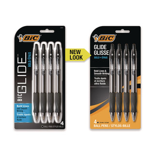 GLIDE Bold Ballpoint Pen, Retractable, Bold 1.6 mm, Black Ink, Translucent Black Barrel, 4/Pack