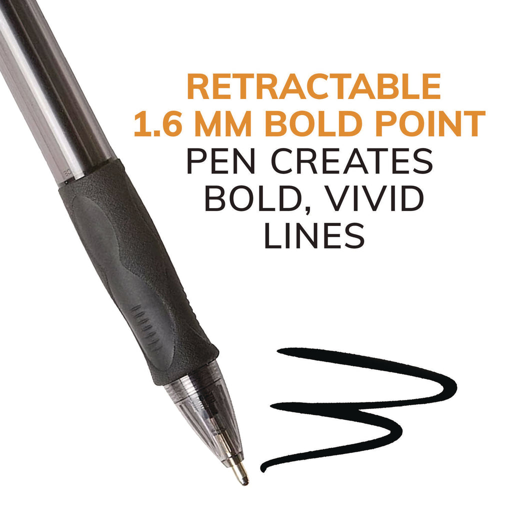 GLIDE Bold Ballpoint Pen, Retractable, Bold 1.6 mm, Black Ink, Translucent Black Barrel, 4/Pack