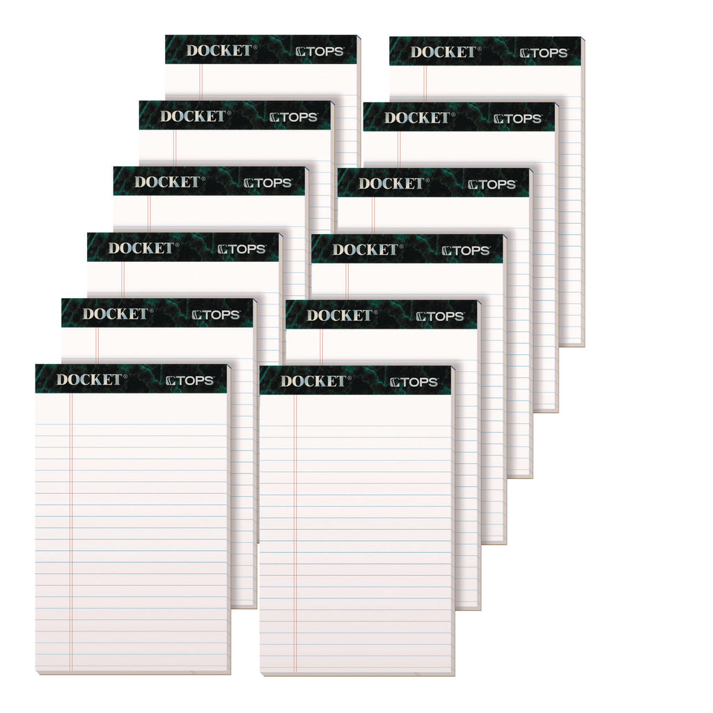 Docket Ruled Perforated Pads, Narrow Rule, 50 White 5 x 8 Sheets, 12/Pack