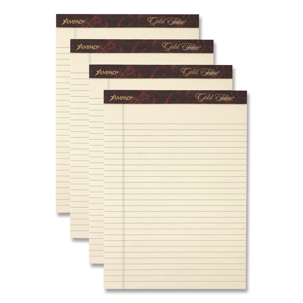 Gold Fibre Writing Pads, Narrow Rule, 50 Canary-Yellow 5 x 8 Sheets, 4/Pack