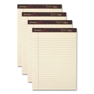 Gold Fibre Writing Pads, Narrow Rule, 50 Canary-Yellow 5 x 8 Sheets, 4/Pack
