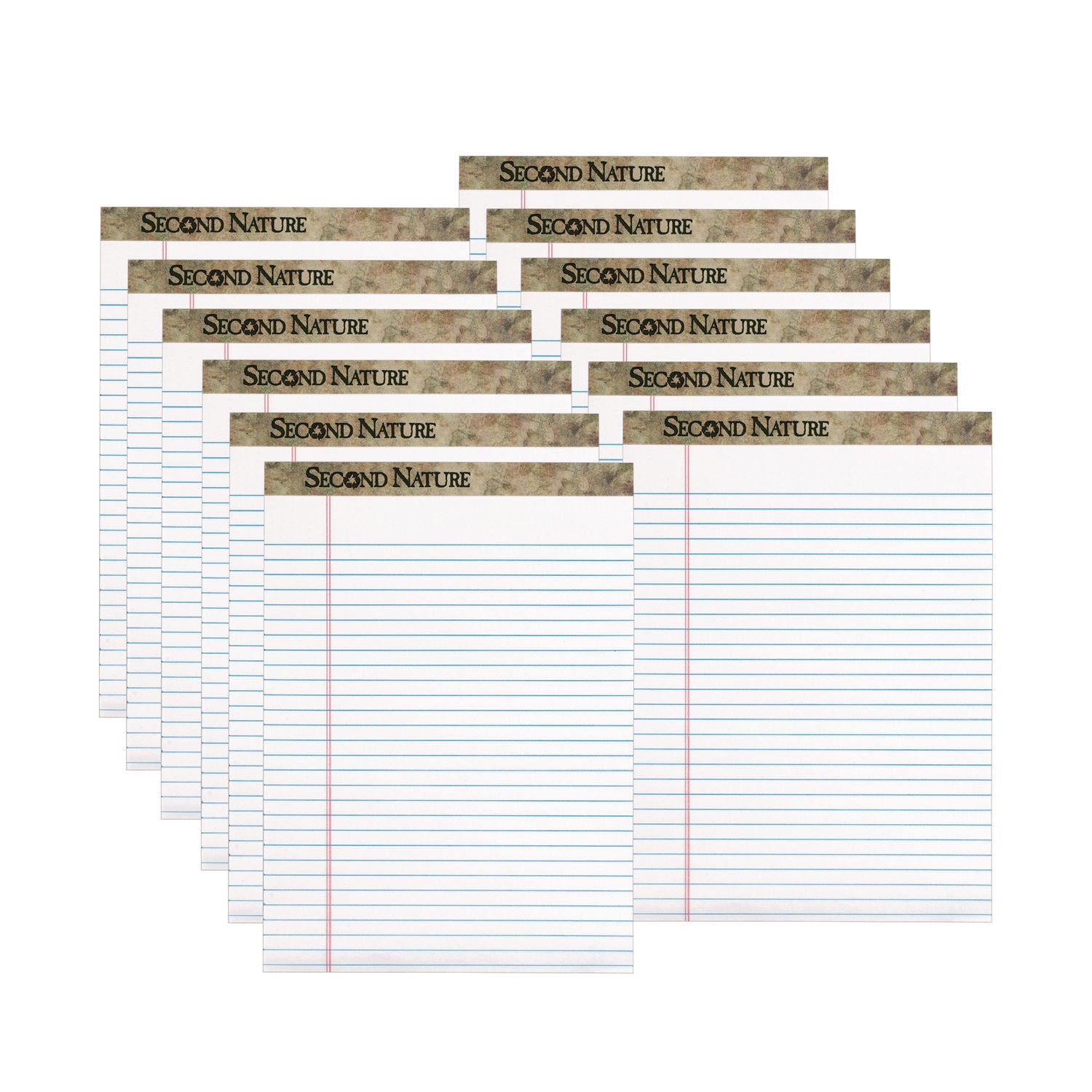 Second Nature Recycled Ruled Pads, Wide/Legal Rule, 50 White 8.5 x 11.75 Sheets, Dozen