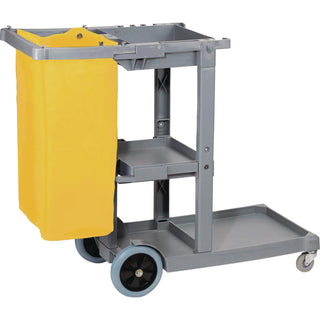Janitor's Cart, Plastic, 4 Shelves, 1 Bin, 22" x 44" x 38", Gray