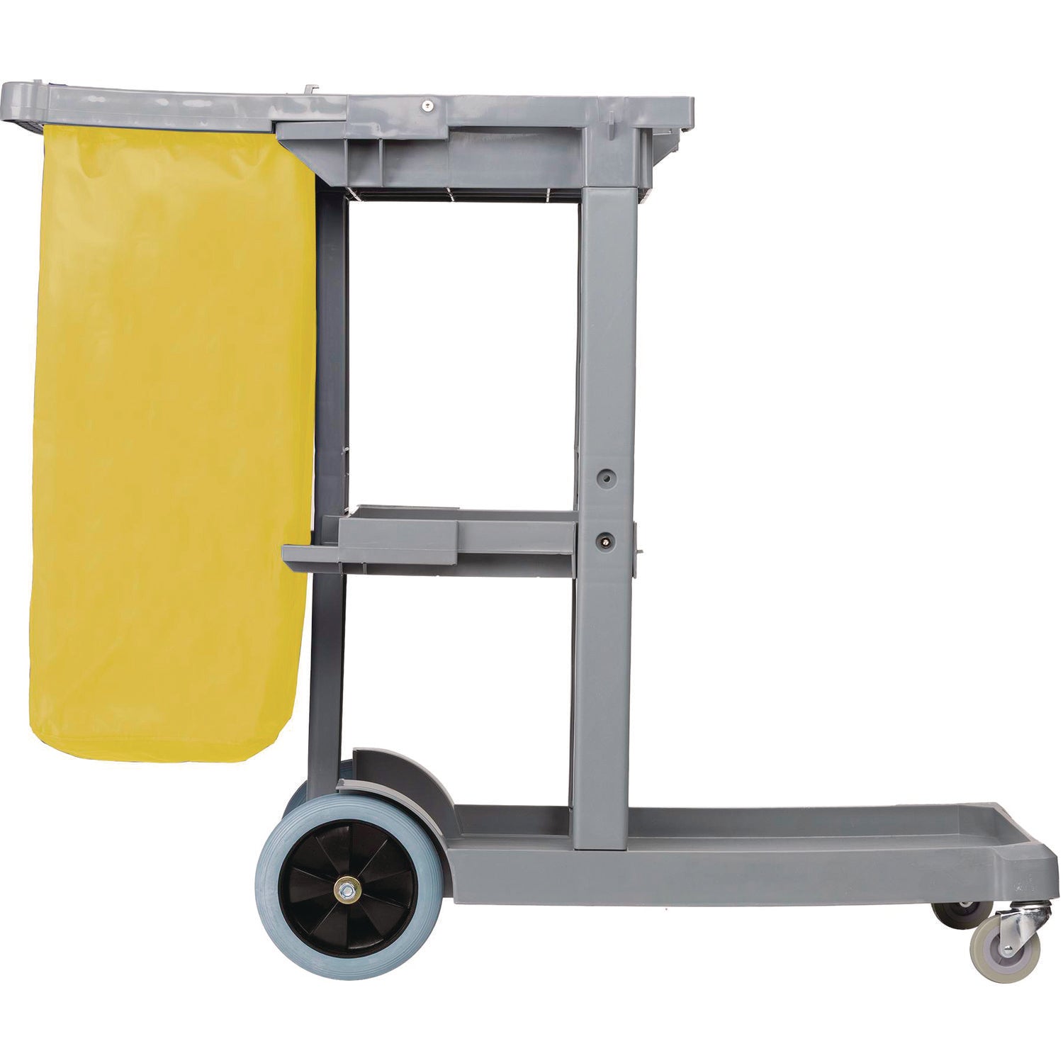 Janitor's Cart, Plastic, 4 Shelves, 1 Bin, 22" x 44" x 38", Gray