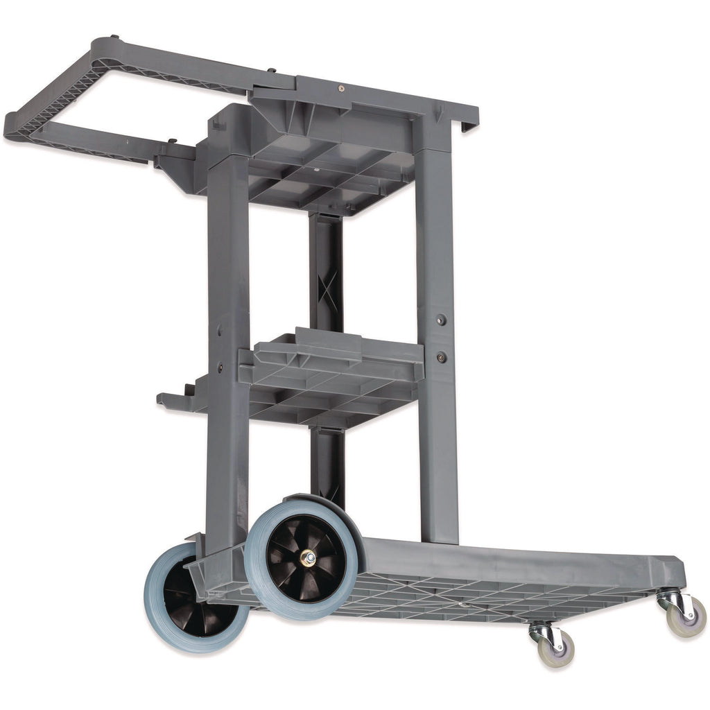 Janitor's Cart, Plastic, 4 Shelves, 1 Bin, 22" x 44" x 38", Gray