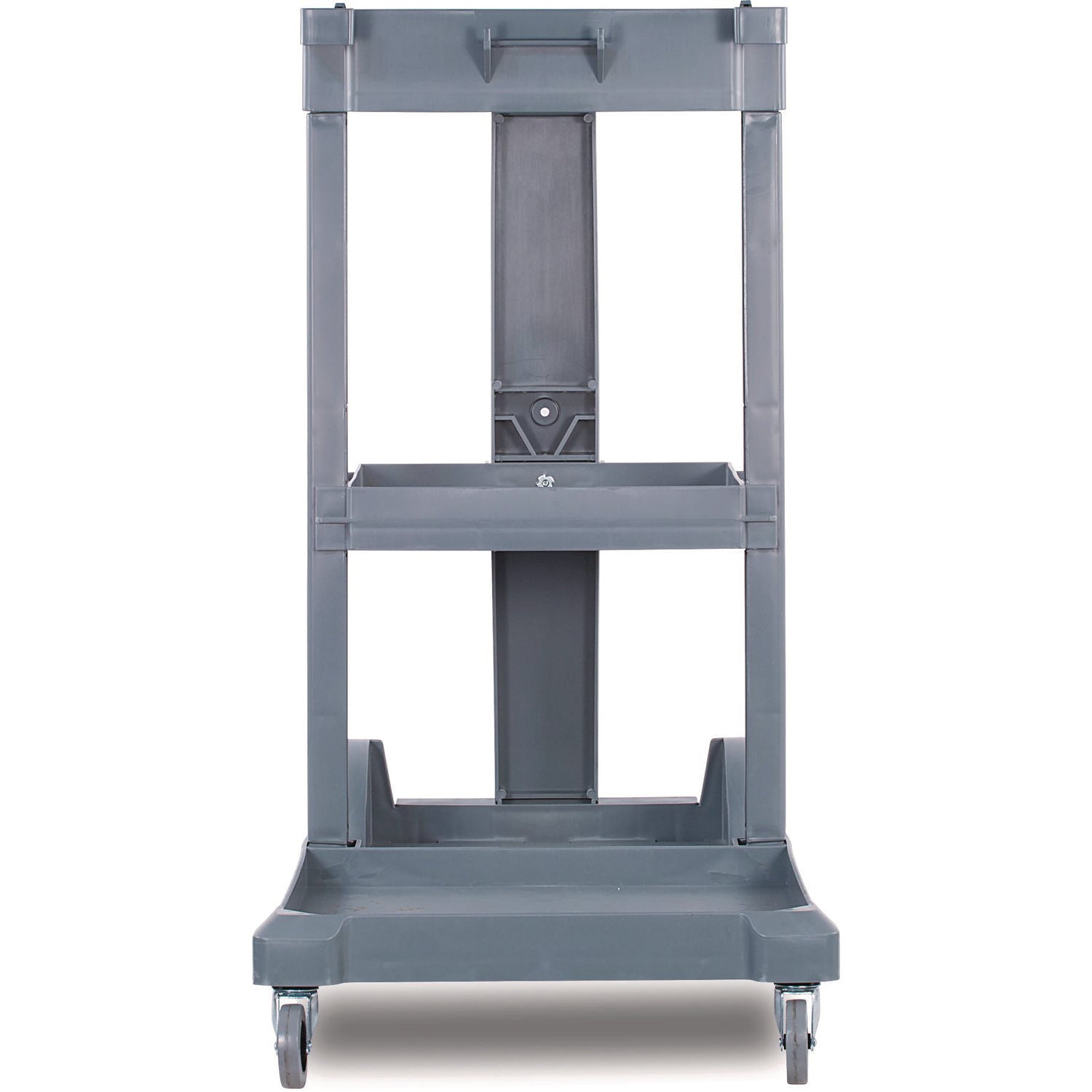 Janitor's Cart, Plastic, 4 Shelves, 1 Bin, 22" x 44" x 38", Gray