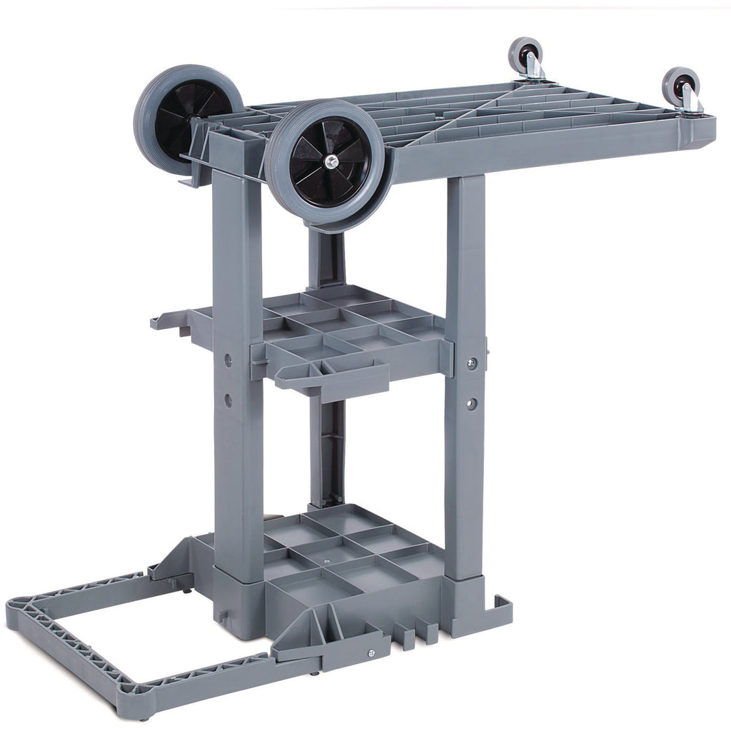 Janitor's Cart, Plastic, 4 Shelves, 1 Bin, 22" x 44" x 38", Gray