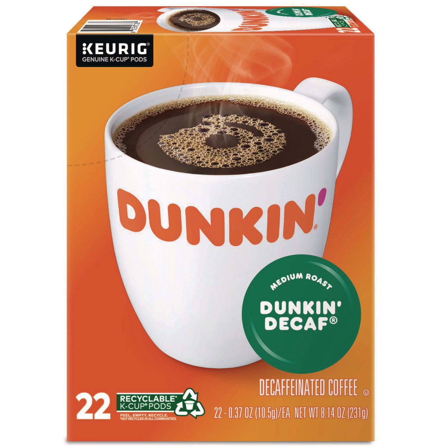 K-Cup Pods, Dunkin' Decaf, 22/Box