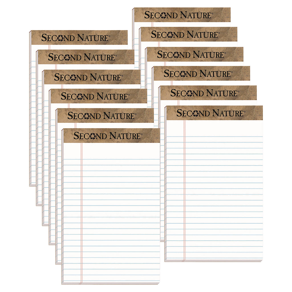 Second Nature Recycled Ruled Pads, Narrow Rule, 50 White 5 x 8 Sheets, Dozen