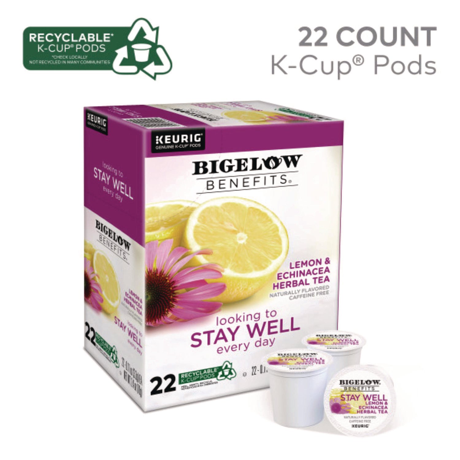 Benefits Lemon and Echinacea Herbal K-Cup, 0.11 oz, 22/Box