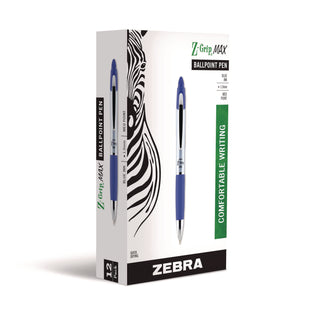 Z-Grip MAX Ballpoint Pen, Retractable, Medium 1 mm, Blue Ink, Silver/Blue Barrel, 12/Pack