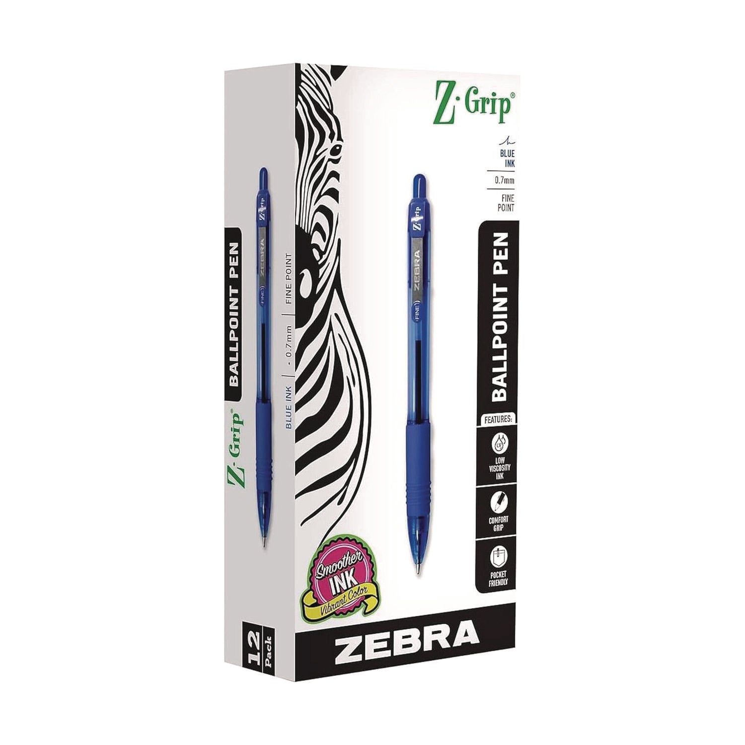 Z-Grip Ballpoint Pen, Retractable, Medium 0.7 mm, Blue Ink, Translucent Blue/Blue Barrel, 12/Pack
