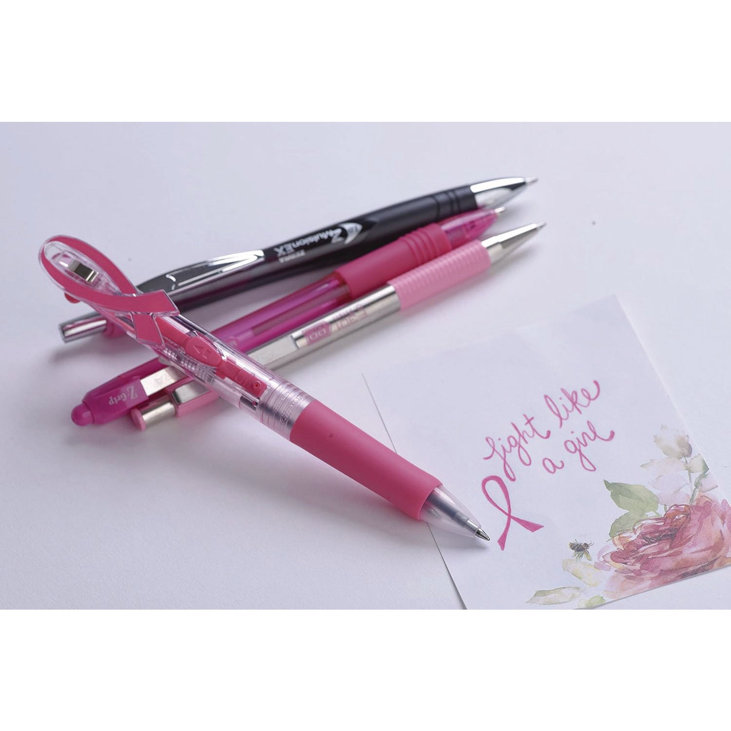F-301 Ballpoint Pen, Retractable, Fine 0.7 mm, Black Ink, Stainless Steel/Pink Barrel