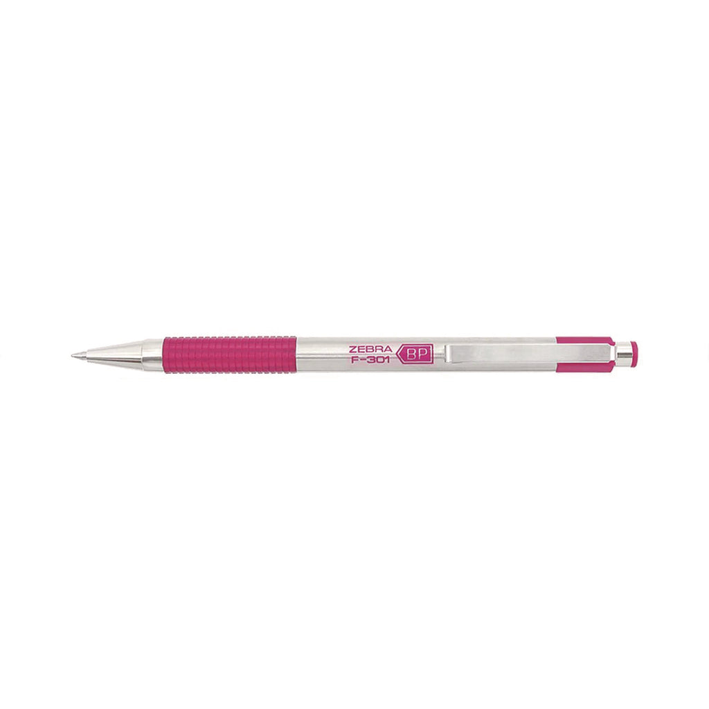 F-301 Ballpoint Pen, Retractable, Fine 0.7 mm, Black Ink, Stainless Steel/Pink Barrel