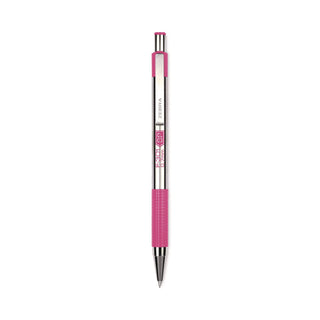 F-301 Ballpoint Pen, Retractable, Fine 0.7 mm, Black Ink, Stainless Steel/Pink Barrel