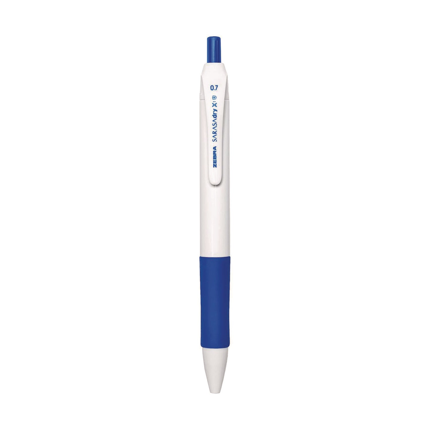 Sarasa Dry X1+ Retractable Gel Pen, Medium 0.7 mm, Blue Ink, White/Blue Barrel, 12/Pack