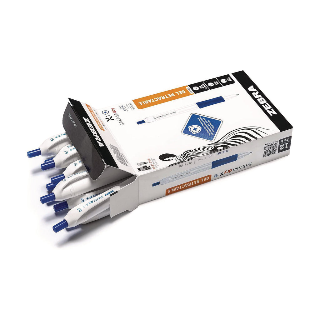 Sarasa Dry X1+ Retractable Gel Pen, Medium 0.7 mm, Blue Ink, White/Blue Barrel, 12/Pack