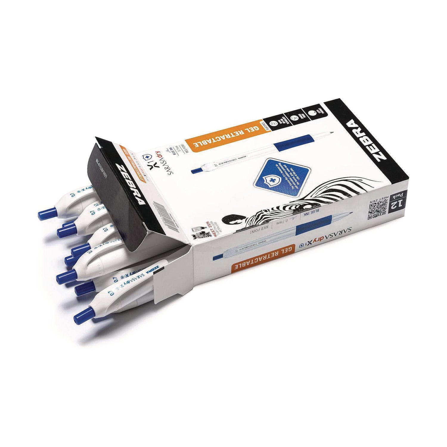 Sarasa Dry X1+ Retractable Gel Pen, Medium 0.7 mm, Blue Ink, White/Blue Barrel, 12/Pack