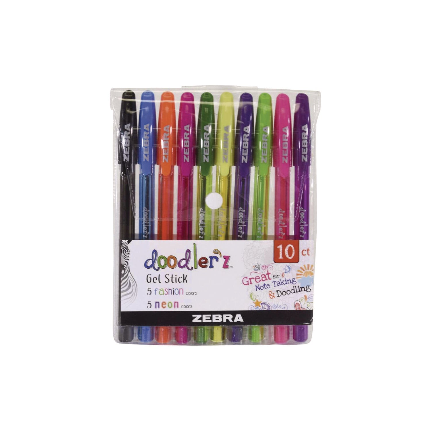 Doodler'z Gel Pen, Stick, Bold 1 mm, Assorted Fashion/Neon Ink and Barrel Colors, 10/Pack