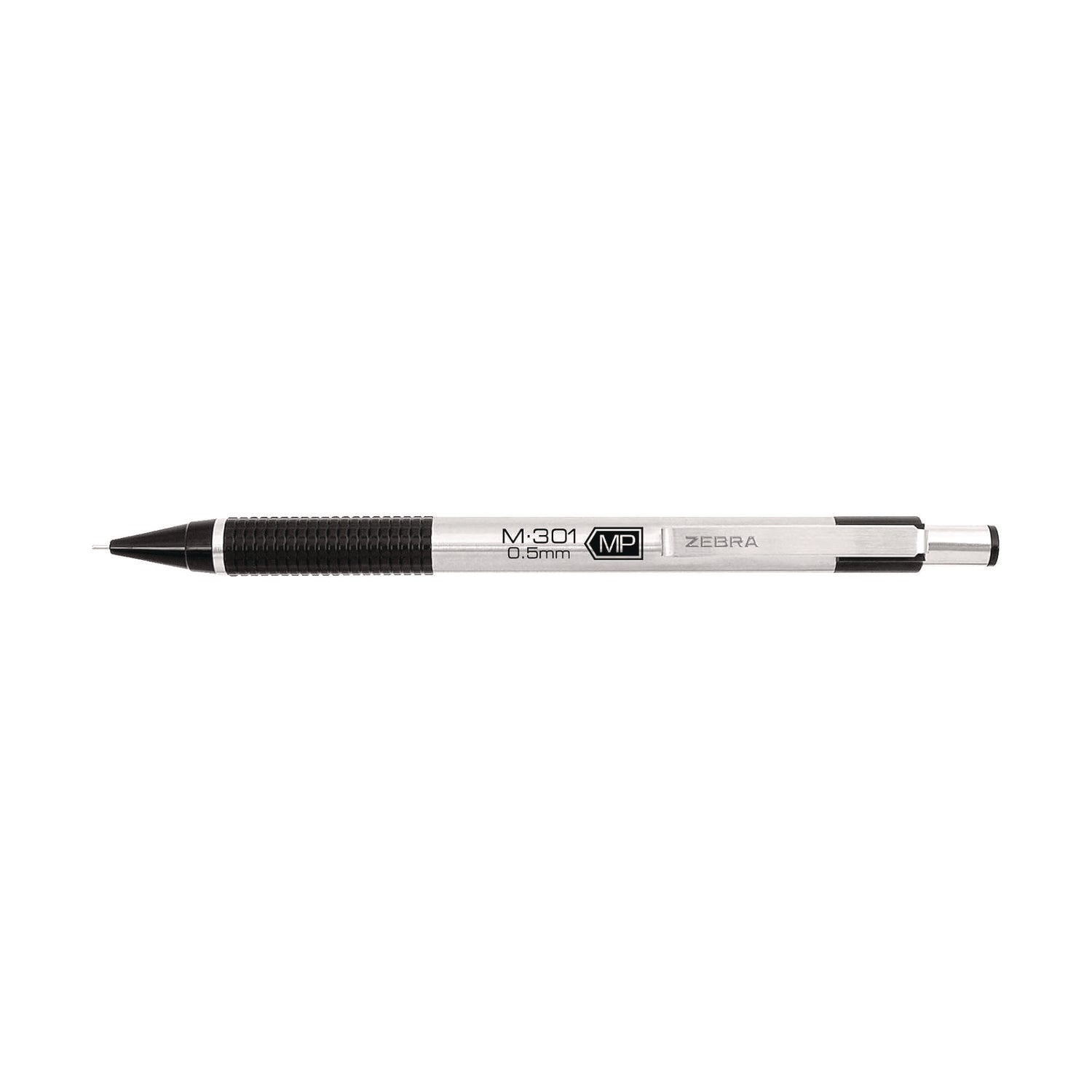 M-301 Mechanical Pencil, 0.5 mm, HB (#2), Black Lead, Silver/Black Barrel, Dozen