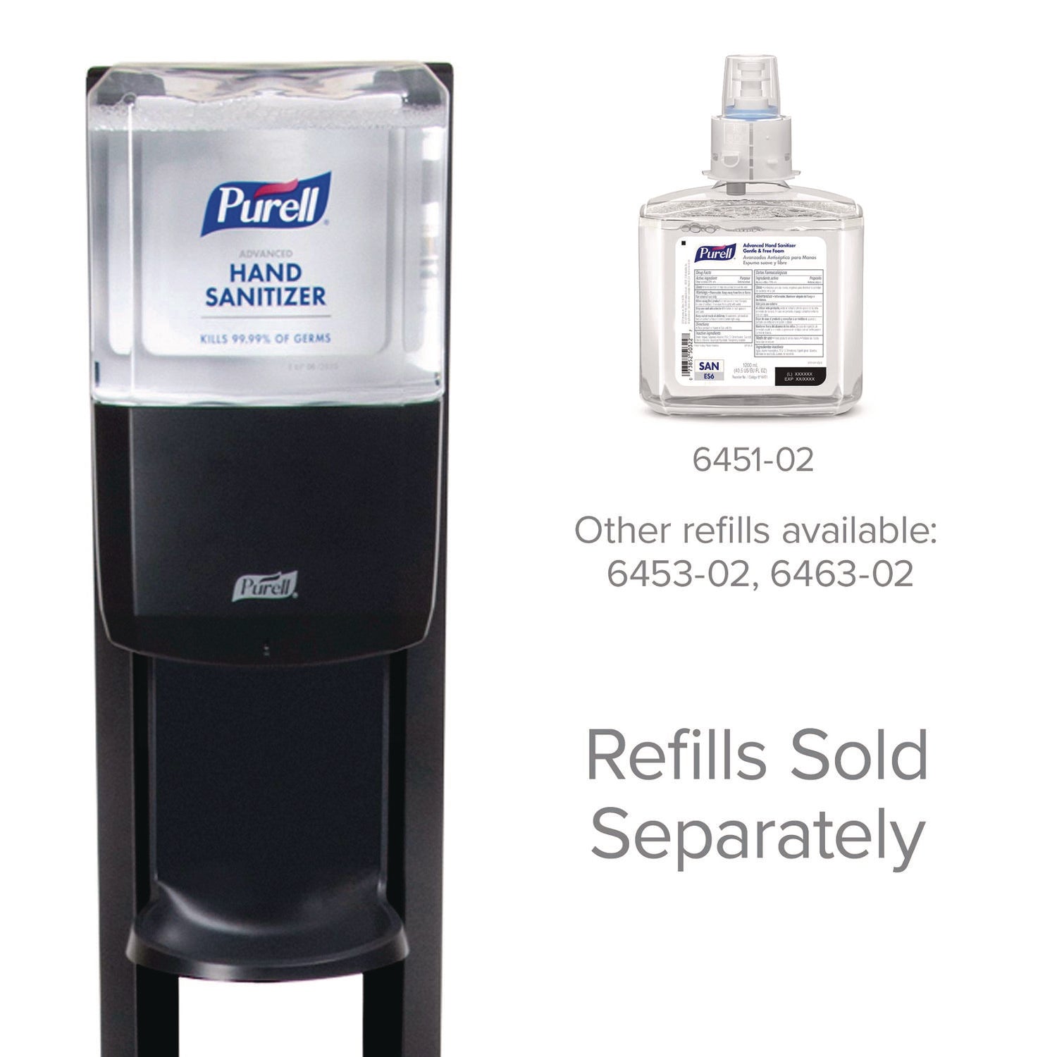 ES6 Hand Sanitizer Floor Stand with Dispenser, 1,200 mL, 13.5 x 5 x 28.5, Graphite/Silver