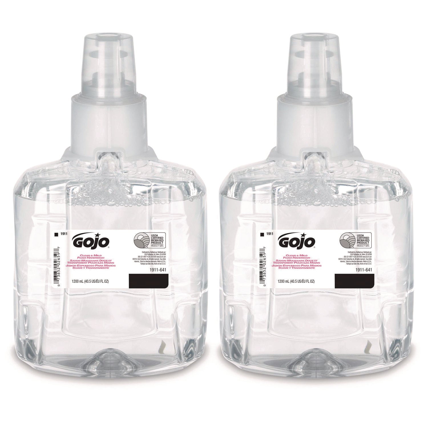 Clear and Mild Foam Handwash Refill, For GOJO LTX-12 Dispenser, Fragrance-Free, 1,200 mL Refill, 2/Carton
