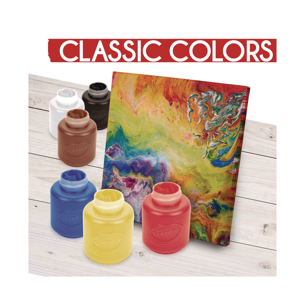 Crayola 6-color Acrylic Paint Set - 2 oz - 6 / Set - Deep Red, Brilliant Yellow, Burnt Umber, Ivory Black, Titanium White, Brilliant Blue