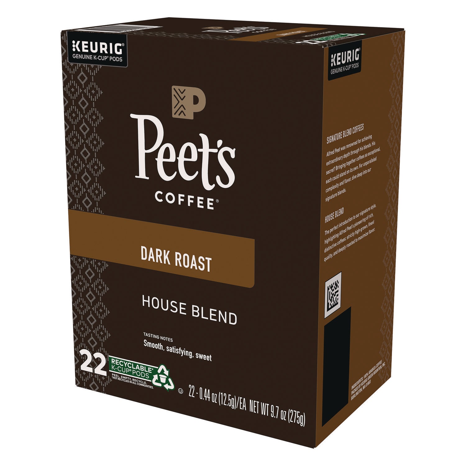 Peet's Coffee K-Cup House Blend Coffee - Compatible with Keurig Brewer - Dark - 22 / Box