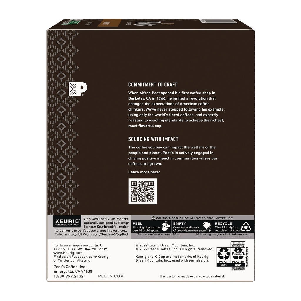 Peet's Coffee K-Cup House Blend Coffee - Compatible with Keurig Brewer - Dark - 22 / Box