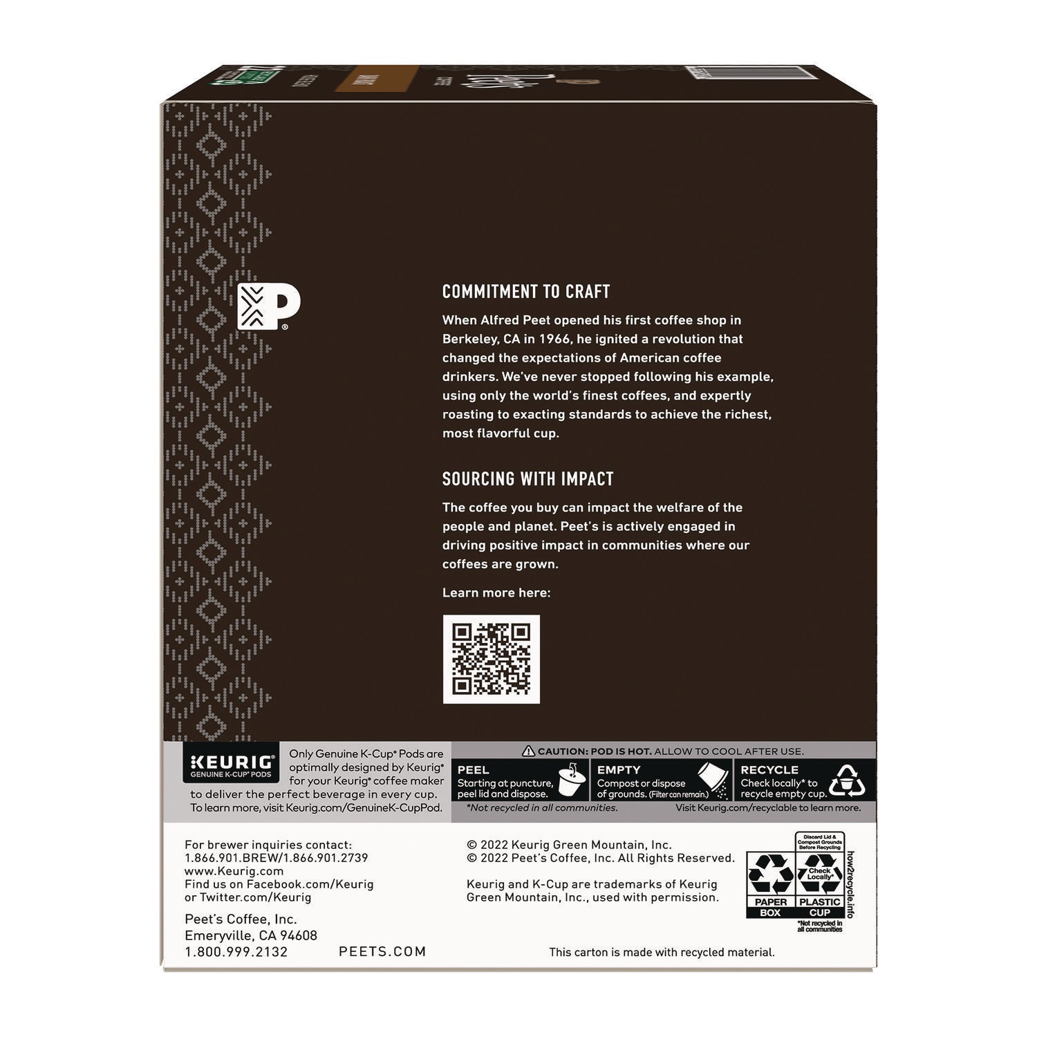 Peet's Coffee K-Cup House Blend Coffee - Compatible with Keurig Brewer - Dark - 22 / Box