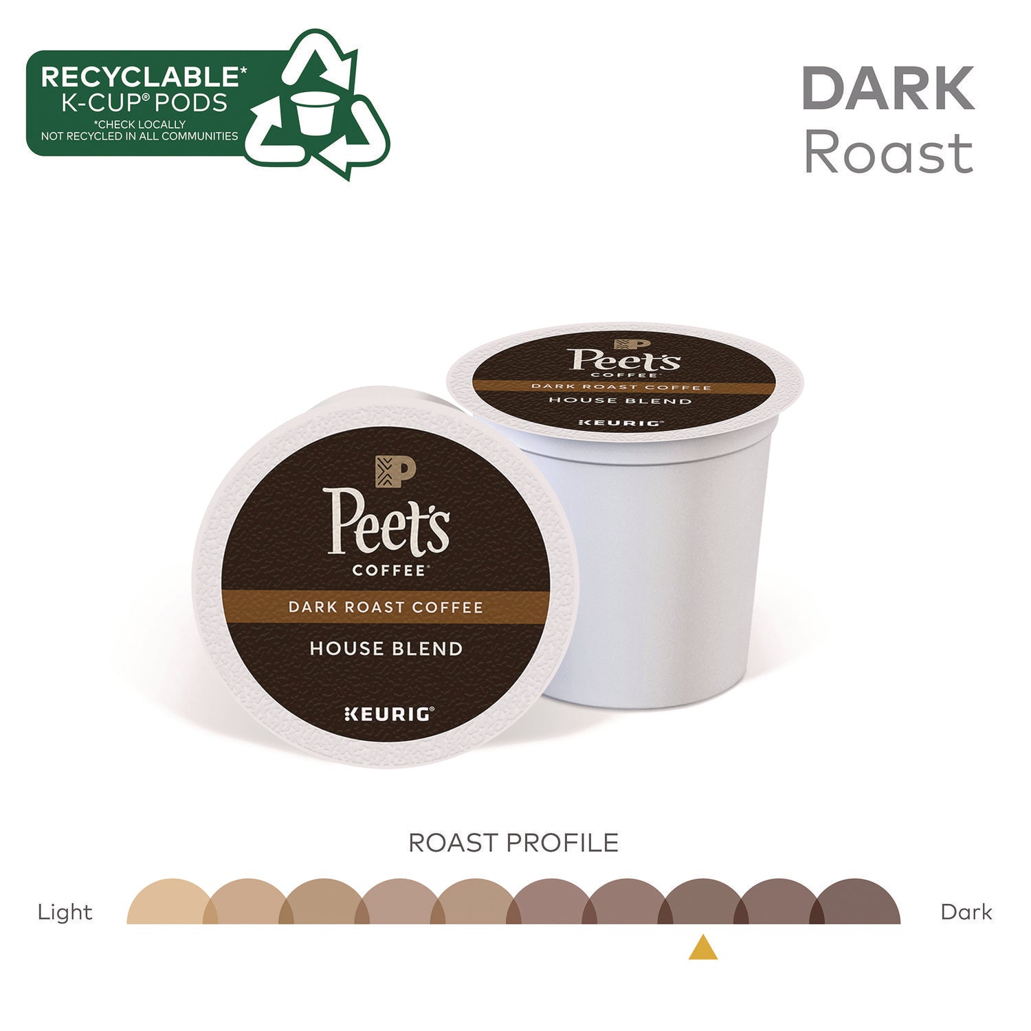 Peet's Coffee K-Cup House Blend Coffee - Compatible with Keurig Brewer - Dark - 22 / Box
