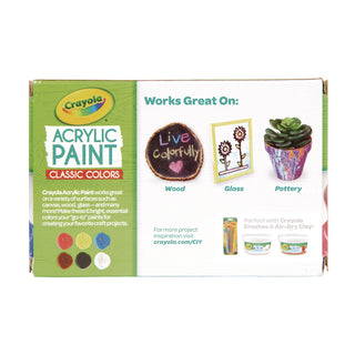 Crayola 6-color Acrylic Paint Set - 2 oz - 6 / Set - Deep Red, Brilliant Yellow, Burnt Umber, Ivory Black, Titanium White, Brilliant Blue