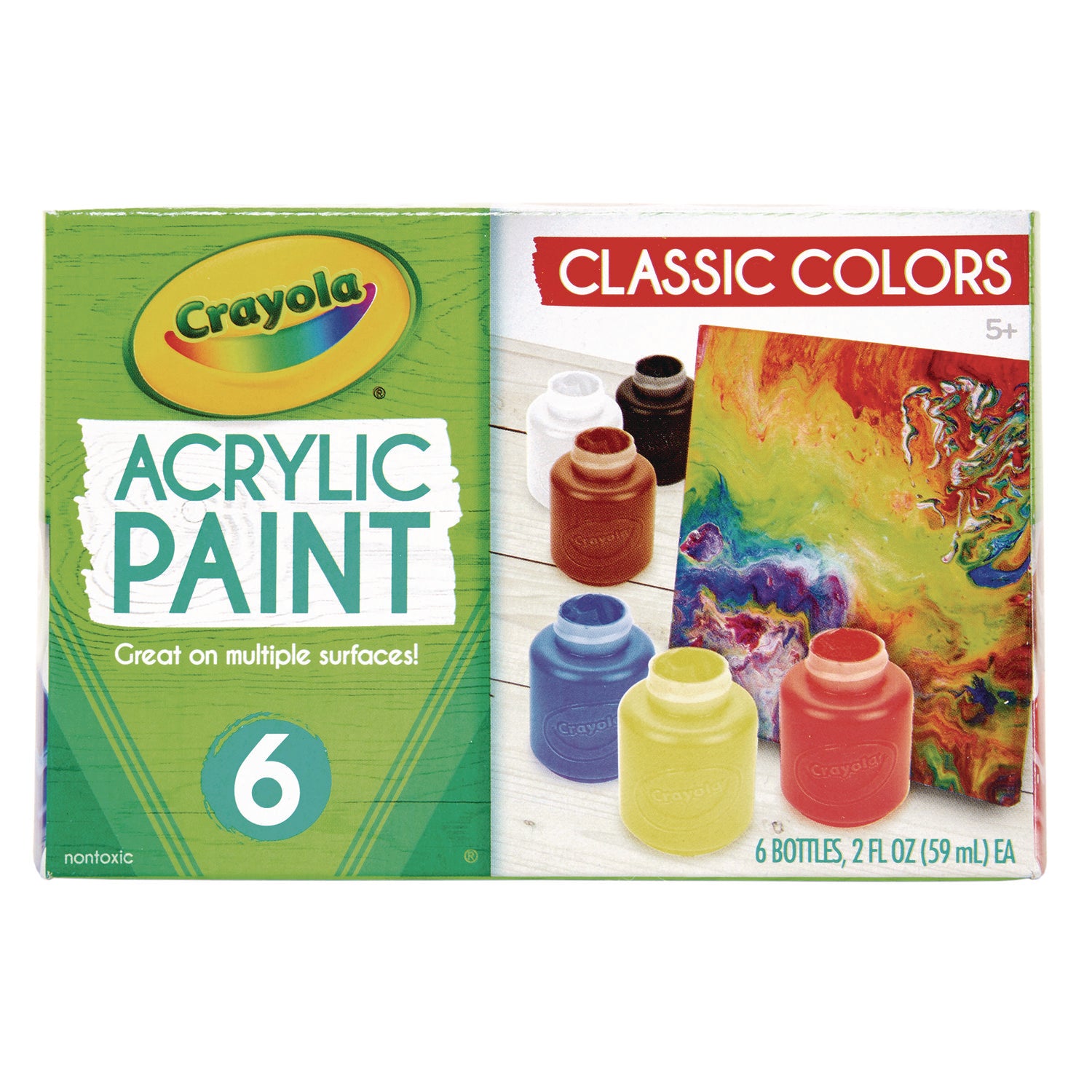 Crayola 6-color Acrylic Paint Set - 2 oz - 6 / Set - Deep Red, Brilliant Yellow, Burnt Umber, Ivory Black, Titanium White, Brilliant Blue