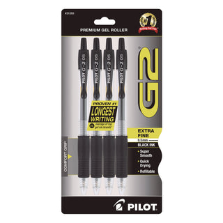 Pilot G2 Premium Gel Roller Pens - 0.5 mm Pen Point Size - Refillable - Retractable - Black Gel-based Ink - 4 / Pack