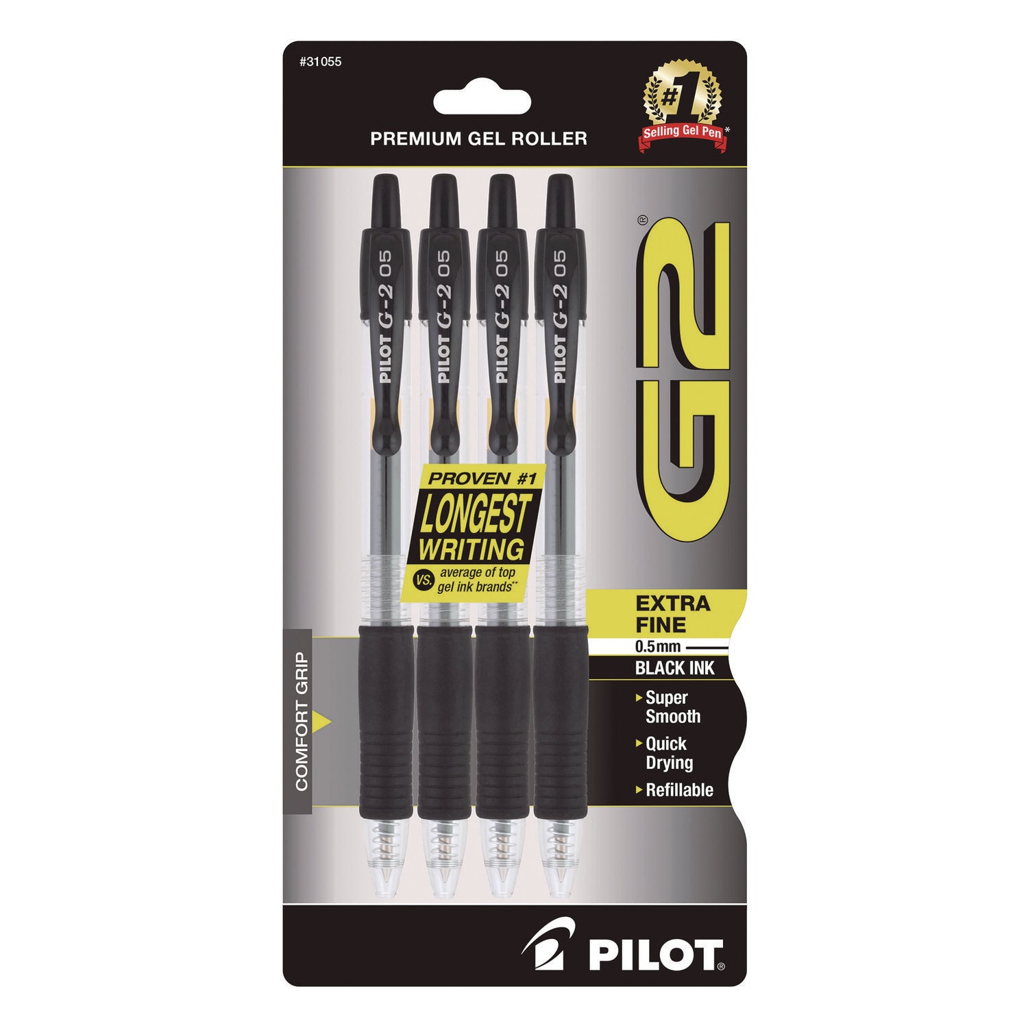 Pilot G2 Premium Gel Roller Pens - 0.5 mm Pen Point Size - Refillable - Retractable - Black Gel-based Ink - 4 / Pack