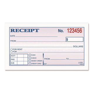 Adams Money/rent Receipt Books - 50 Sheet(s) - Tape Bound - 2 Part - 2.75" x 5.37" Form Size - White - Assorted Sheet(s) - 1 Each