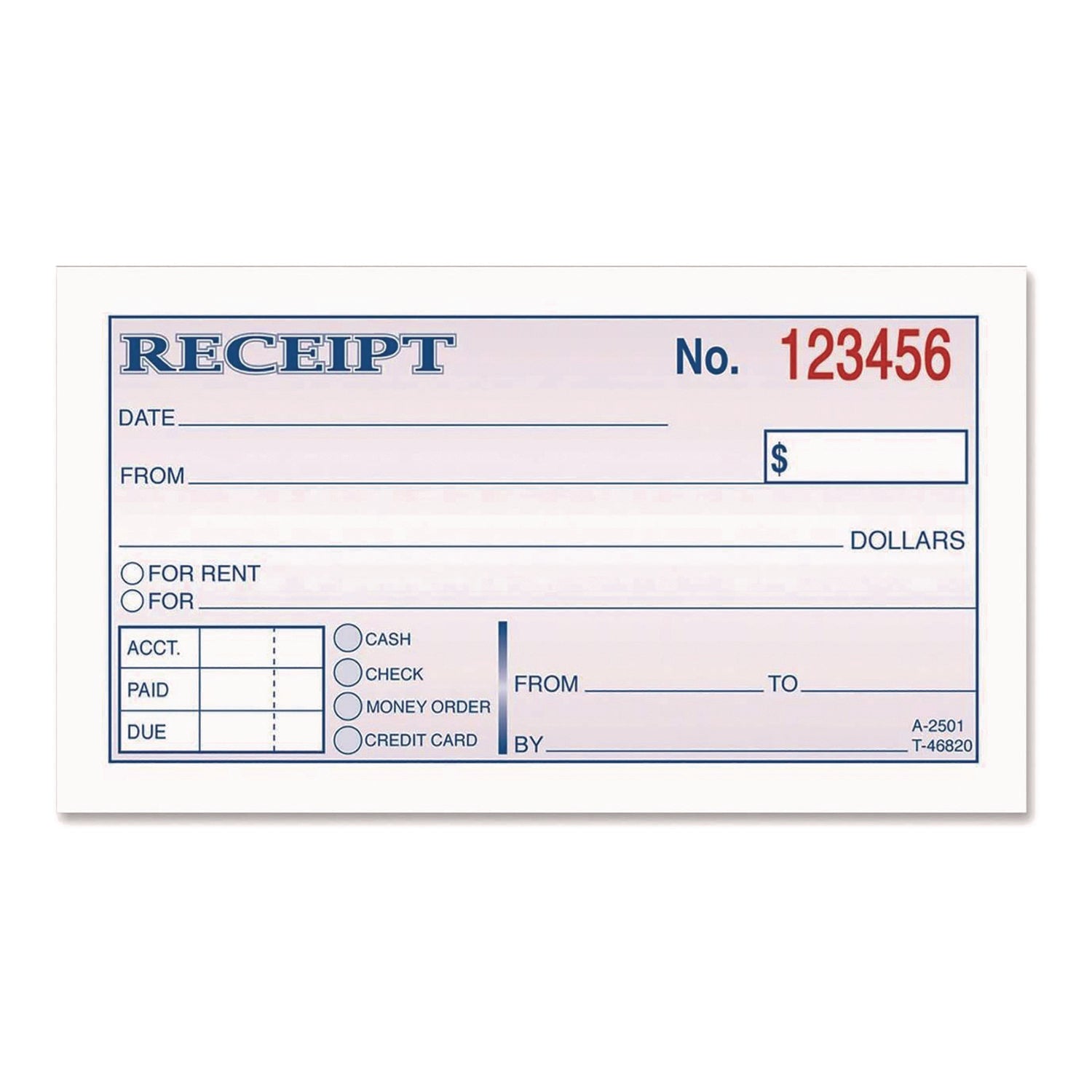 Adams Money/rent Receipt Books - 50 Sheet(s) - Tape Bound - 2 Part - 2.75" x 5.37" Form Size - White - Assorted Sheet(s) - 1 Each
