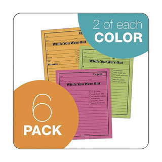 Adams Neon While You Were Out Message Pads - 50 Sheet(s) - Gummed - 4" x 5" Sheet Size - Assorted - Assorted Sheet(s) - 6 / Pack