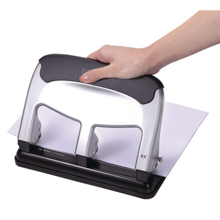 Bostitch EZ Squeeze 40-sheet 3-Hole Punch - 3 Punch Head(s) - 40 Sheet of 20lb Paper - 9/32" Punch Size - 7.4" x 3.1" - Black, Silver