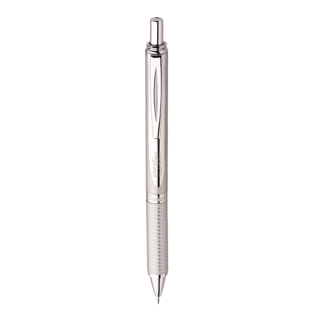 EnerGel EnerGel Alloy Retractable Gel Pens - Medium Pen Point - 0.7 mm Pen Point Size - Refillable - Retractable - Black Gel-based Ink - Metallic Silver Metal Barrel - Stainless Steel Tip - 1 / Pack