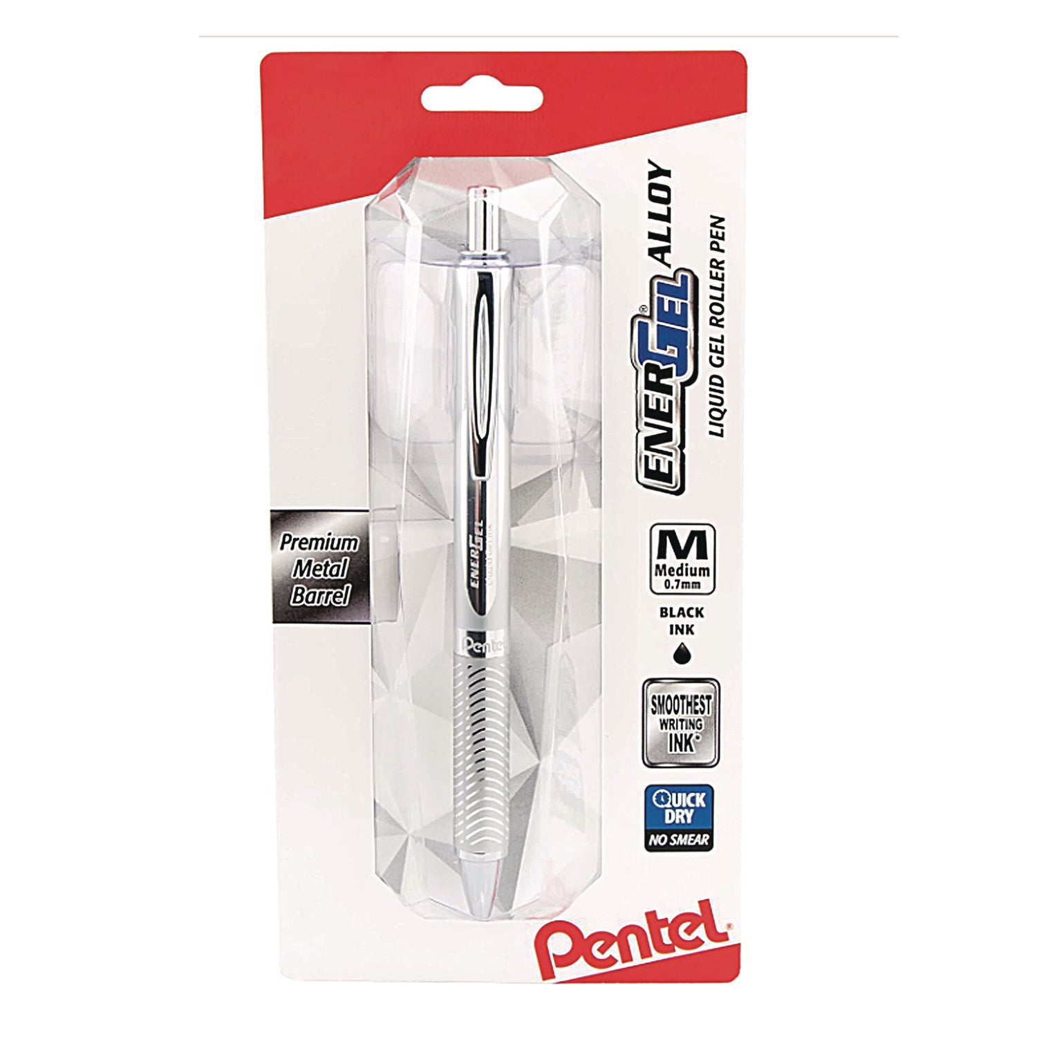 EnerGel EnerGel Alloy Retractable Gel Pens - Medium Pen Point - 0.7 mm Pen Point Size - Refillable - Retractable - Black Gel-based Ink - Metallic Silver Metal Barrel - Stainless Steel Tip - 1 / Pack