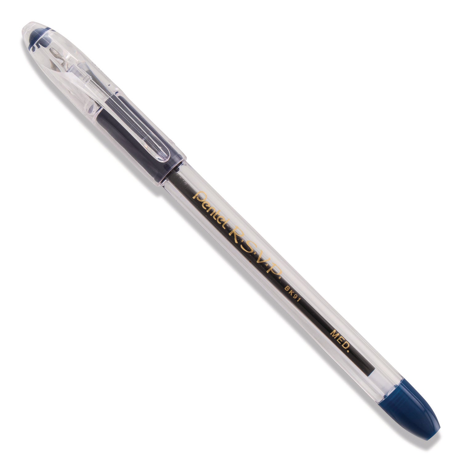 R.S.V.P. Ballpoint Pen, Stick, Medium 1 mm, Blue Ink, Clear/Blue Barrel, Dozen