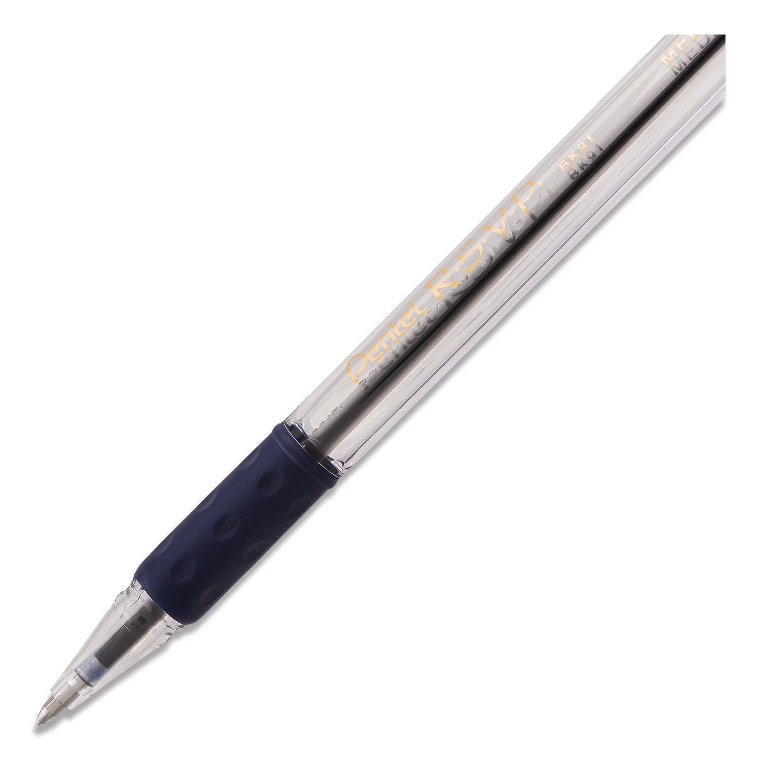 R.S.V.P. Ballpoint Pen, Stick, Medium 1 mm, Blue Ink, Clear/Blue Barrel, Dozen